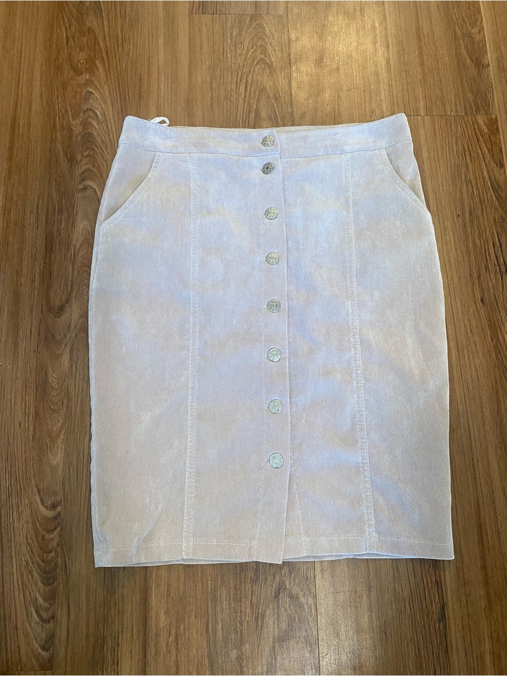 Vintage 90s Cream Corduroy Button Front Mini Skirt with Pockets